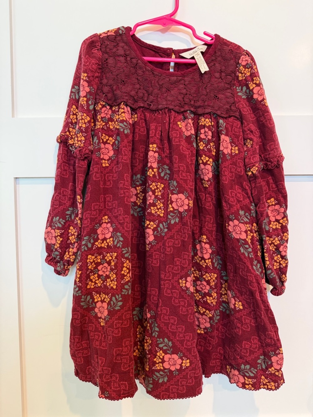 Matilda Jane Burgundy Floral Lace Yoke Dress